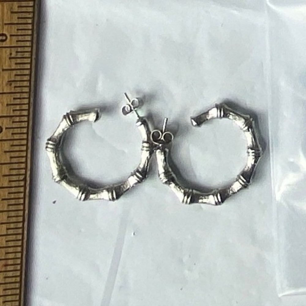 Bamboo Hoop Earrings Silver‎ Tone Women Fashion Jewelry Accessory